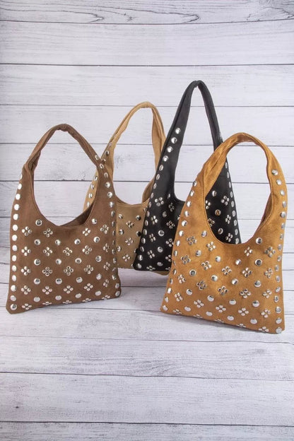 Fame Studded Rivets Hobo Shoulder Bag - Bitsy Gypsy Boutique