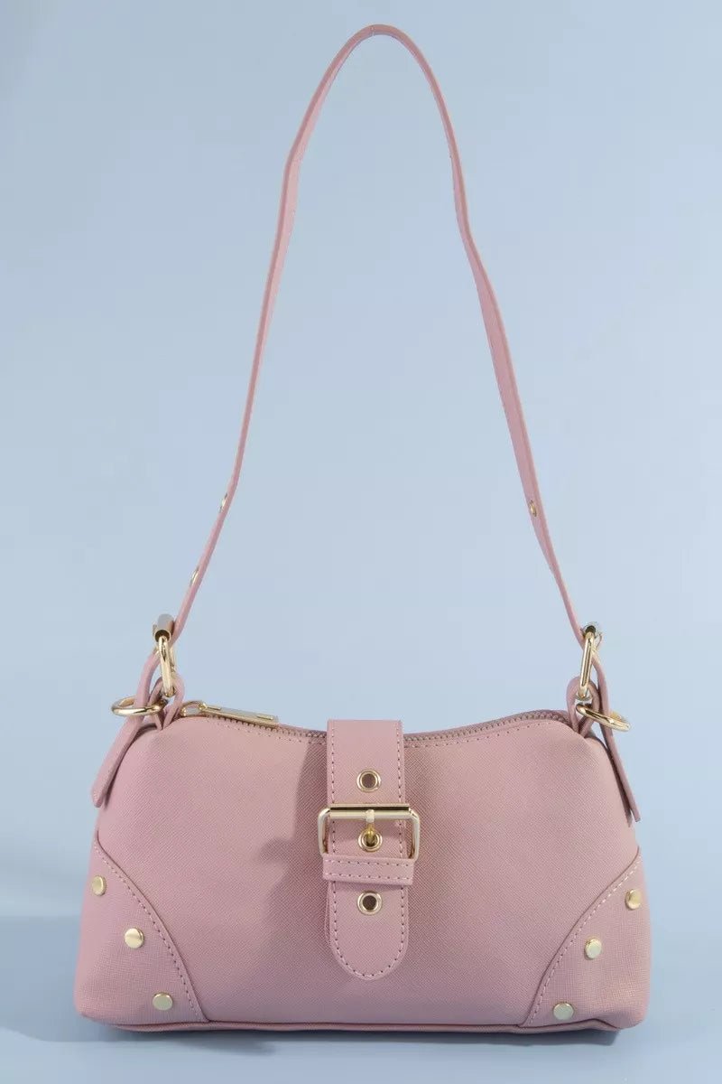 Fame Studded Saffiano Buckle Strap Shoulder Bag - Bitsy Gypsy Boutique