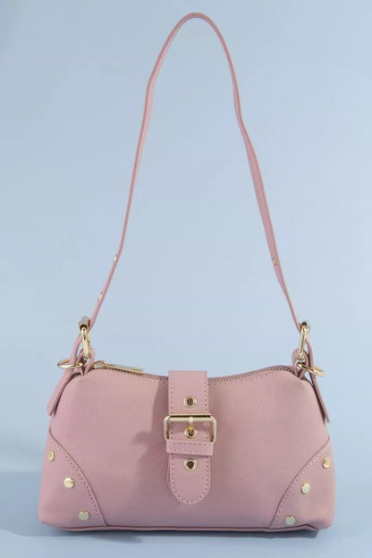 Fame Studded Saffiano Buckle Strap Shoulder Bag - Bitsy Gypsy Boutique