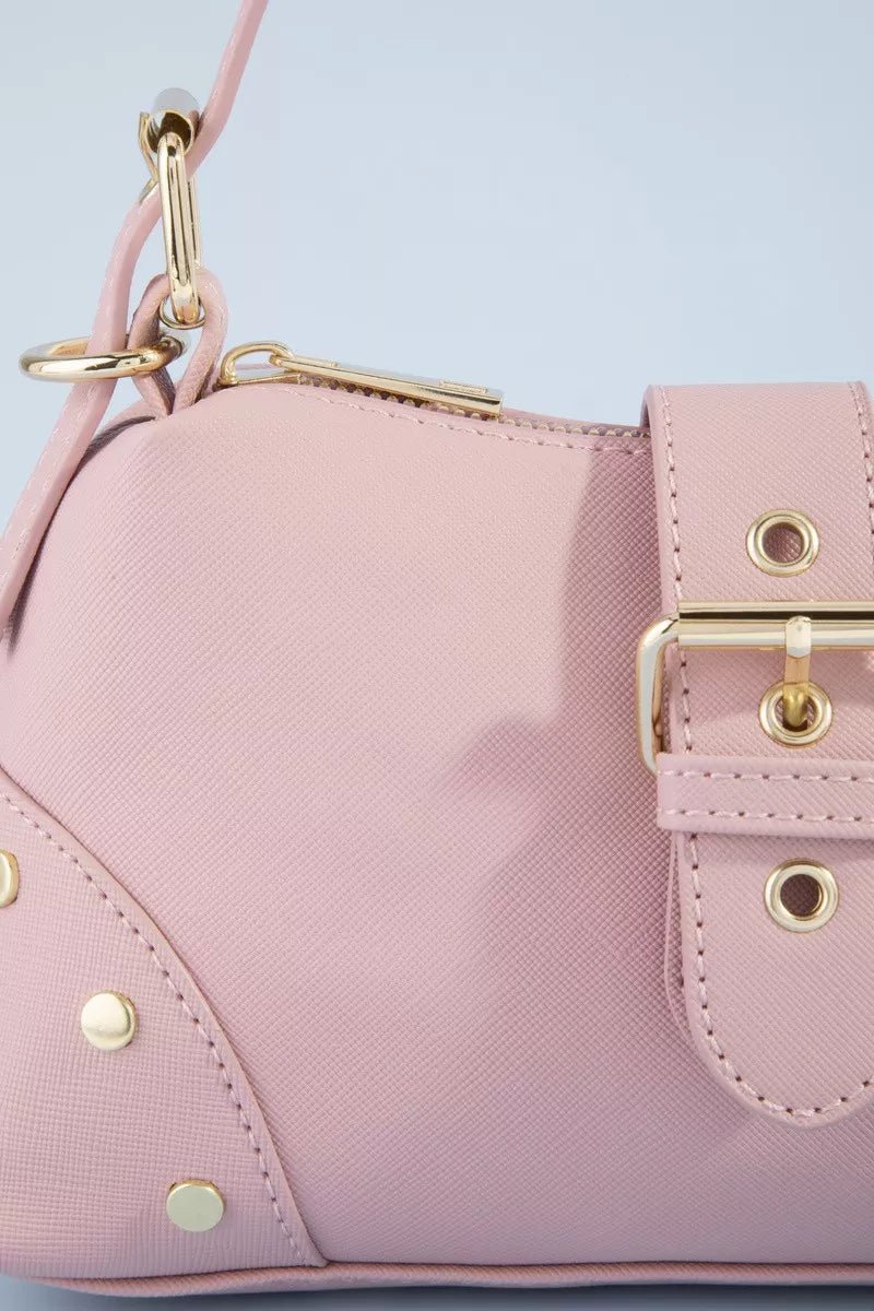 Fame Studded Saffiano Buckle Strap Shoulder Bag - Bitsy Gypsy Boutique