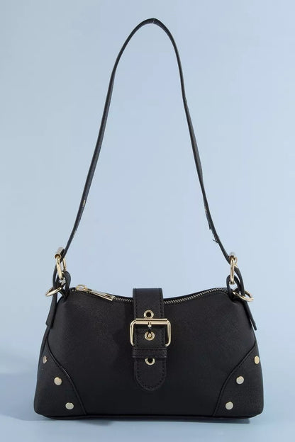 Fame Studded Saffiano Buckle Strap Shoulder Bag - Bitsy Gypsy Boutique