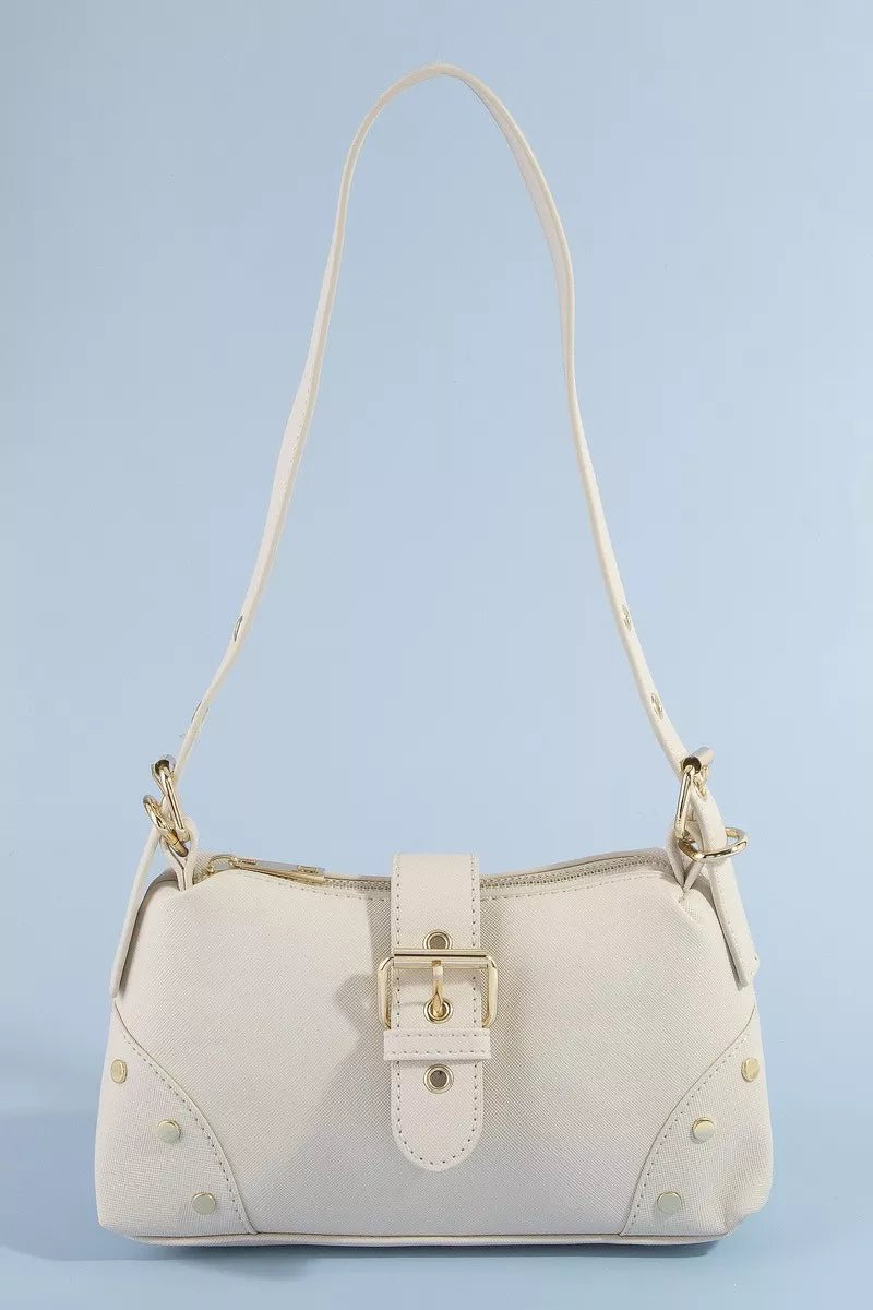 Fame Studded Saffiano Buckle Strap Shoulder Bag - Bitsy Gypsy Boutique