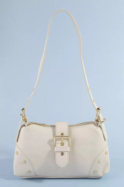 Fame Studded Saffiano Buckle Strap Shoulder Bag - Bitsy Gypsy Boutique