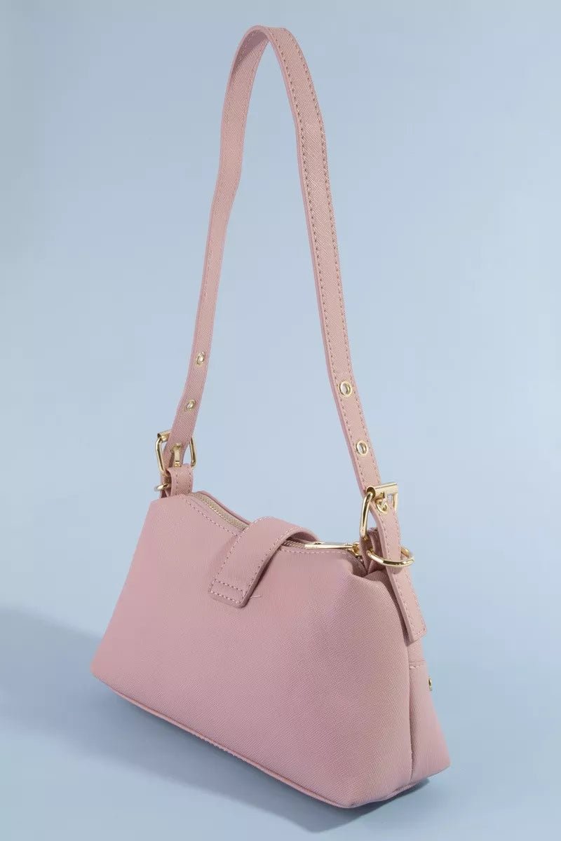 Fame Studded Saffiano Buckle Strap Shoulder Bag - Bitsy Gypsy Boutique