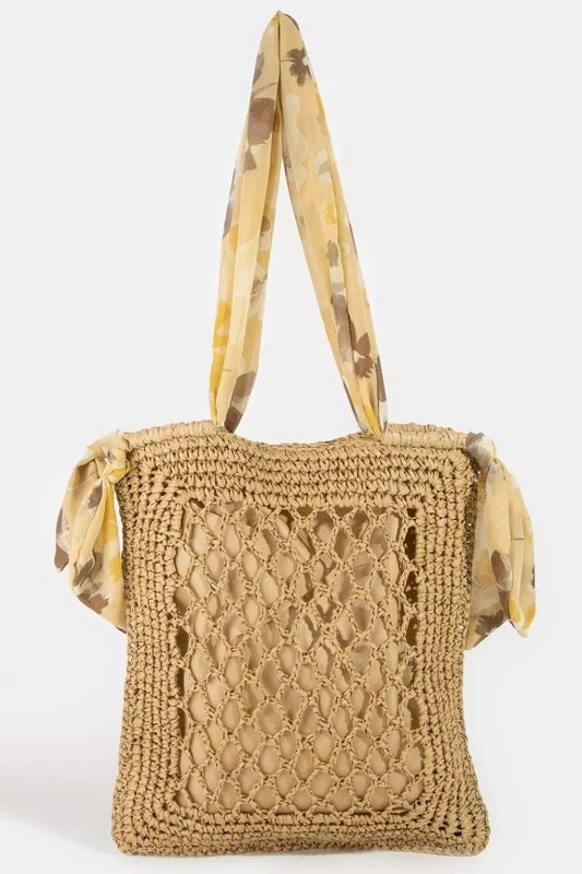 Fame Tropical Bandana Strap Straw Braided Tote Bag - Bitsy Gypsy Boutique