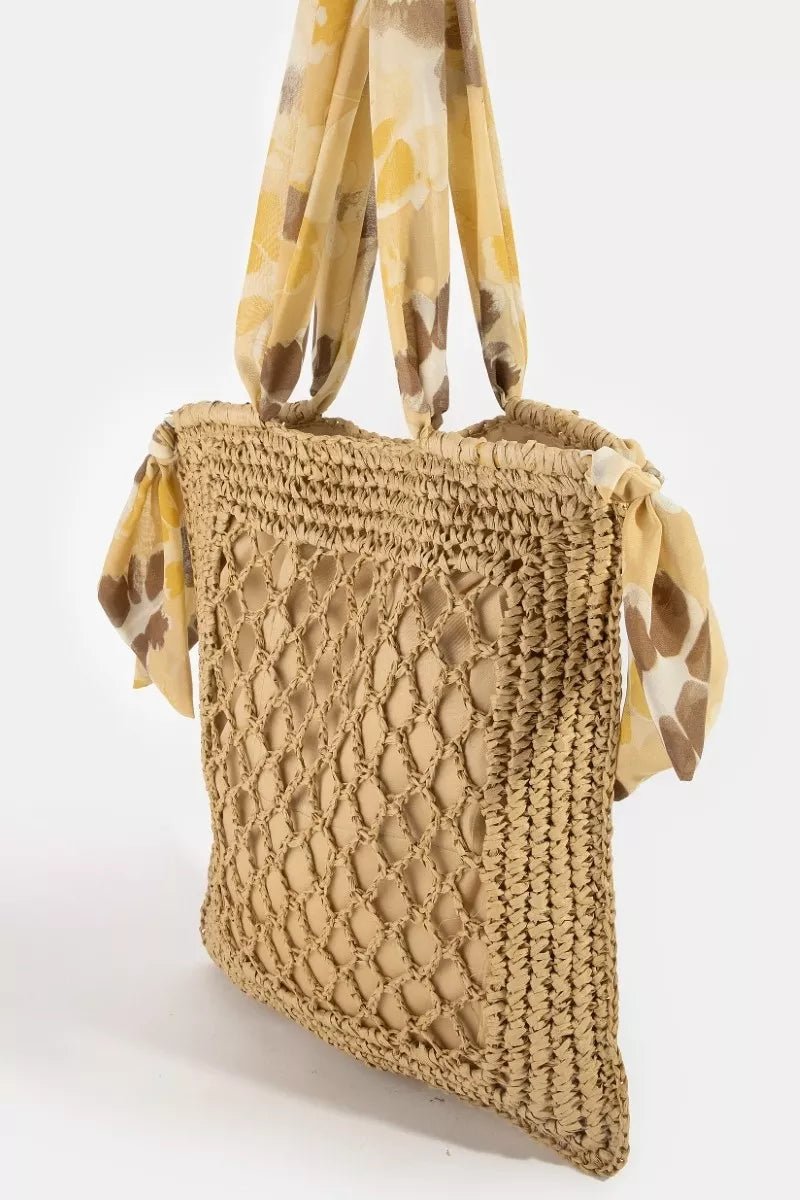 Fame Tropical Bandana Strap Straw Braided Tote Bag - Bitsy Gypsy Boutique