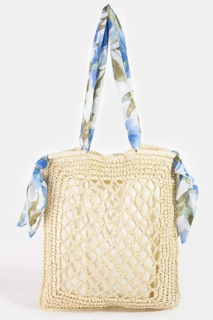 Fame Tropical Bandana Strap Straw Braided Tote Bag - Bitsy Gypsy Boutique