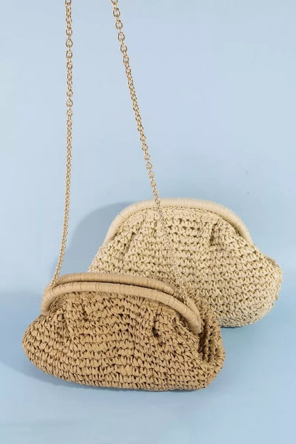 Fame Woven Raffia Frame Shoulder Bag - Bitsy Gypsy Boutique