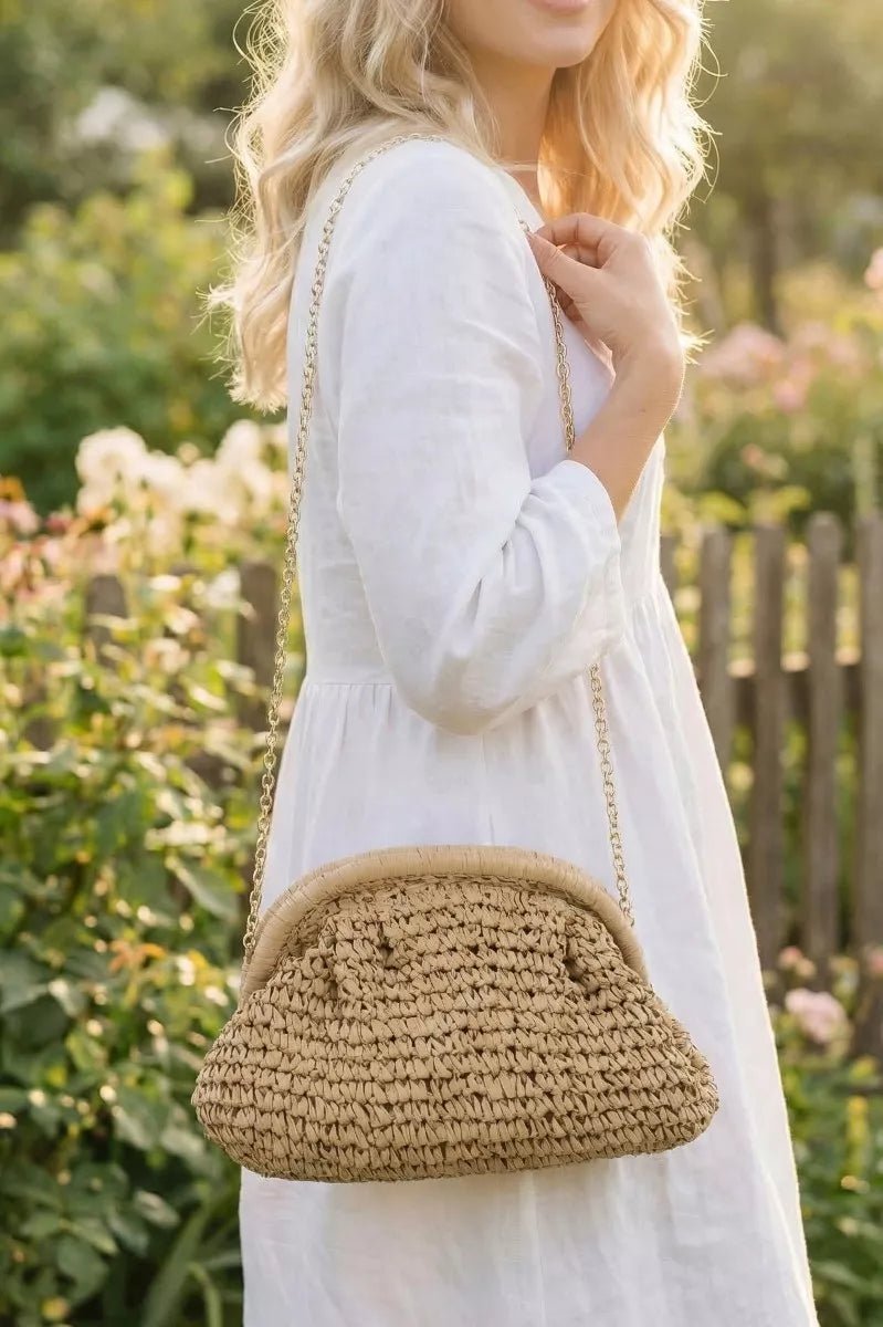 Fame Woven Raffia Frame Shoulder Bag - Bitsy Gypsy Boutique