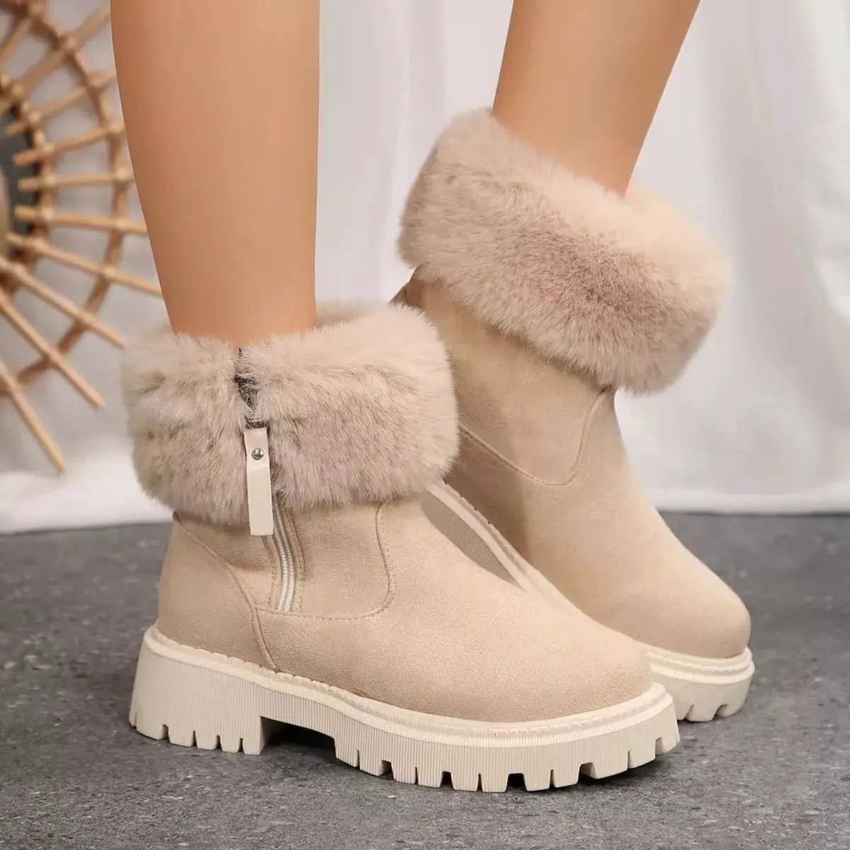 Faux Fur Lined Side-Zip Chunky Platform Ankle Boots - Bitsy Gypsy Boutique