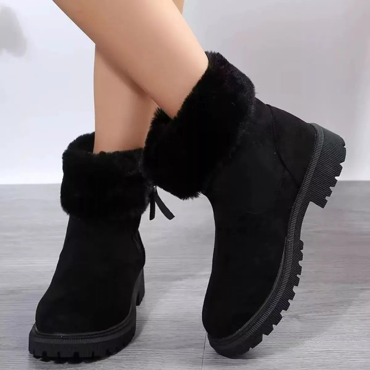 Faux Fur Lined Side-Zip Chunky Platform Ankle Boots - Bitsy Gypsy Boutique