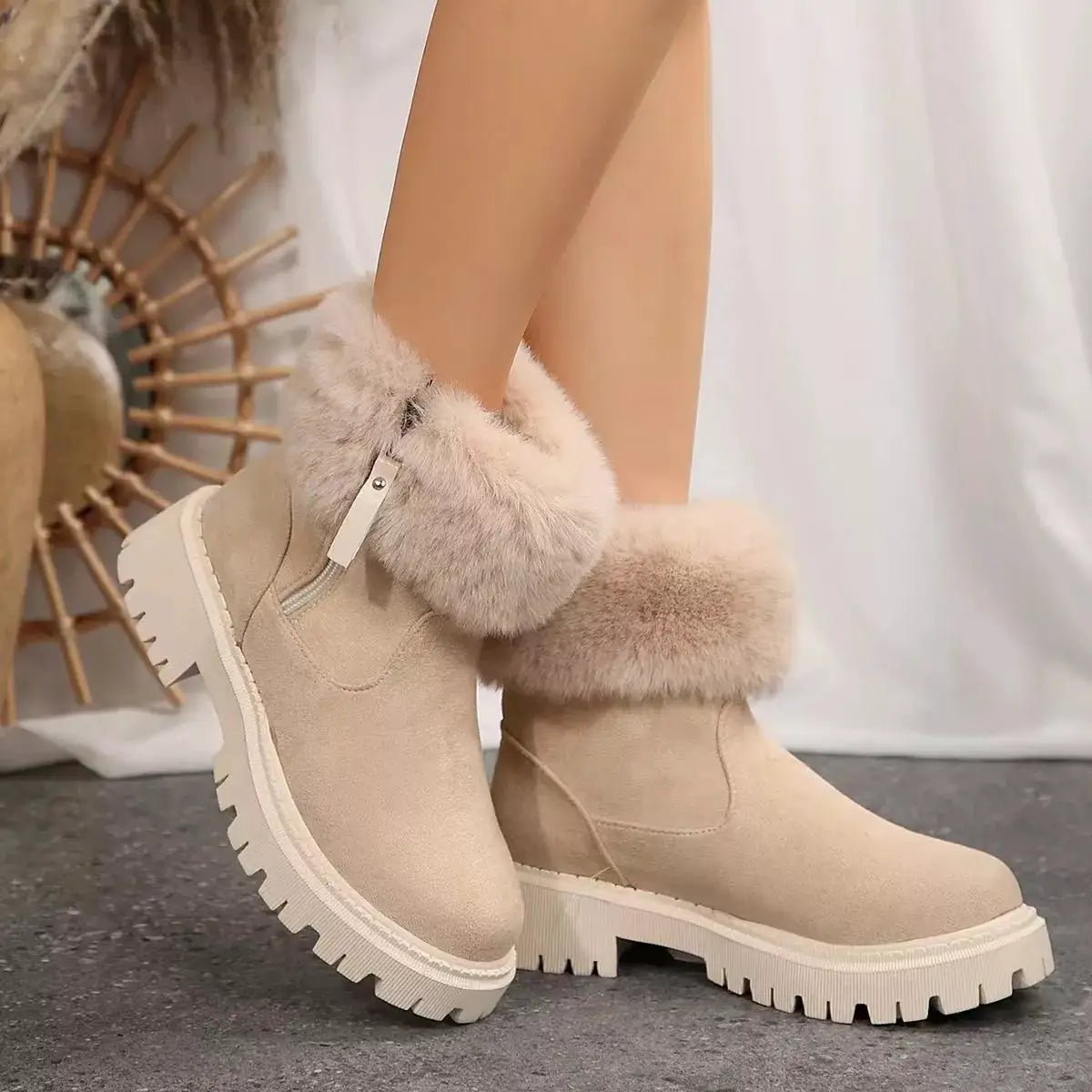 Faux Fur Lined Side-Zip Chunky Platform Ankle Boots - Bitsy Gypsy Boutique