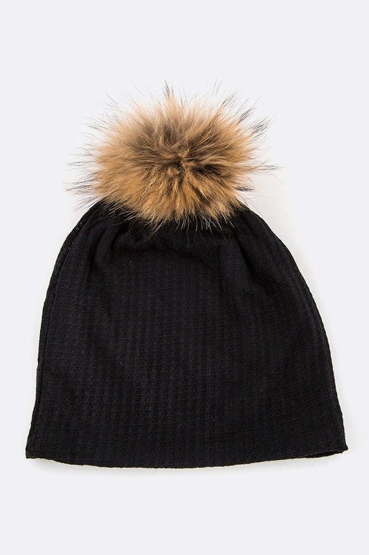 Faux Fur Pom Cotton Slouchy Beanie - Bitsy Gypsy Boutique