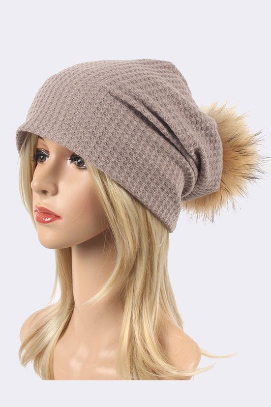 Faux Fur Pom Cotton Slouchy Beanie - Bitsy Gypsy Boutique