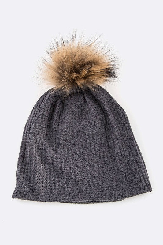 Faux Fur Pom Cotton Slouchy Beanie - Bitsy Gypsy Boutique