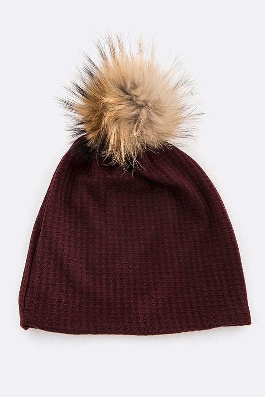 Faux Fur Pom Cotton Slouchy Beanie - Bitsy Gypsy Boutique