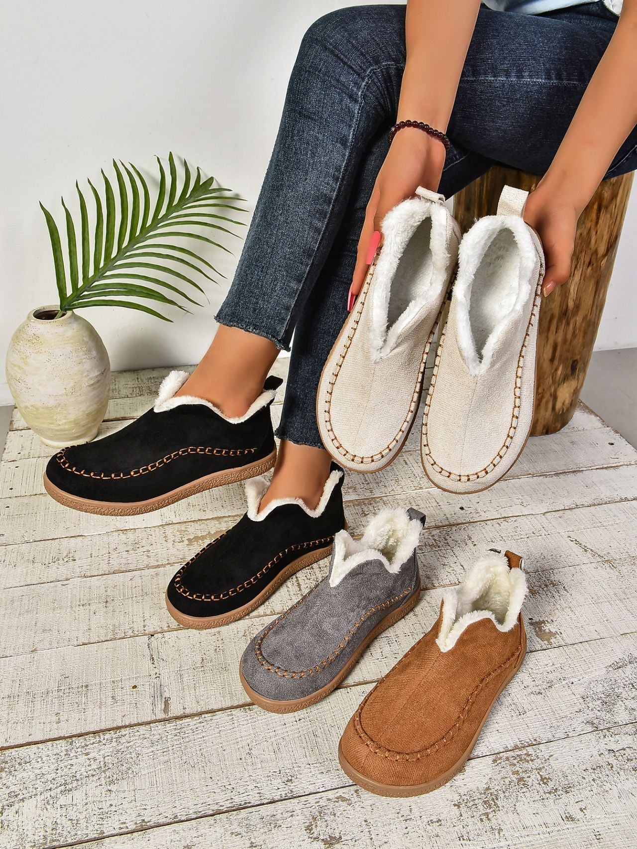 Faux Fur Round Toe Flat Sneakers - Bitsy Gypsy Boutique