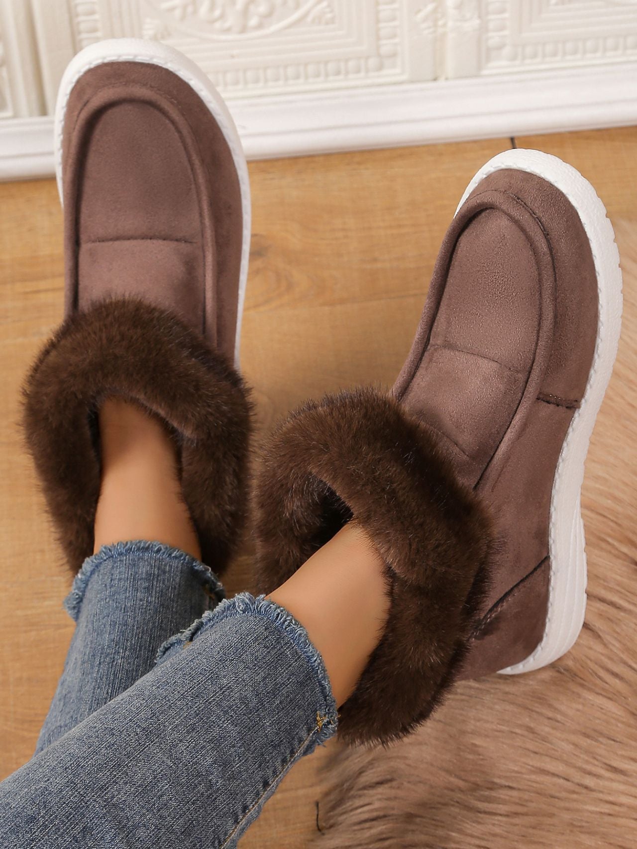 Faux Fur Suede Round Toe Sneakers - Bitsy Gypsy Boutique