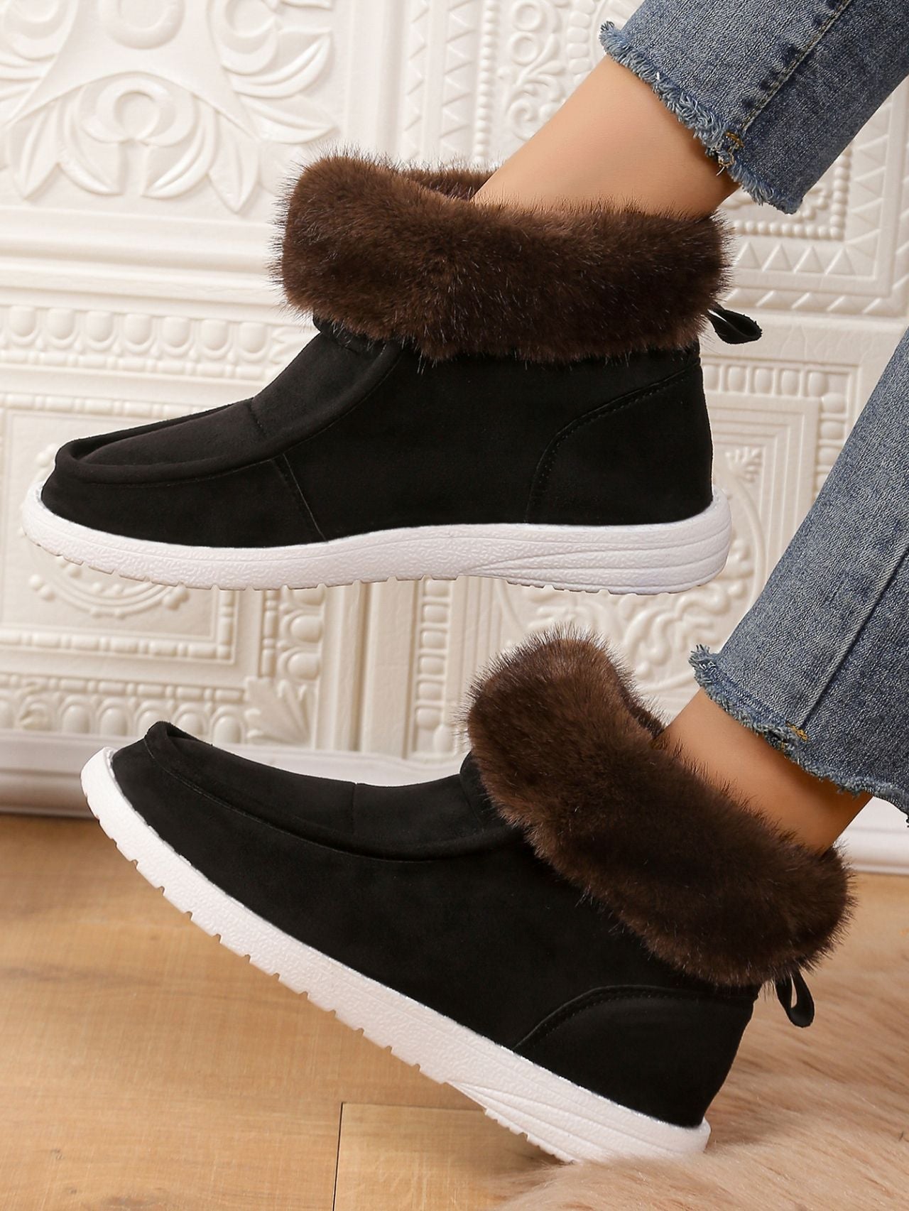 Faux Fur Suede Round Toe Sneakers - Bitsy Gypsy Boutique