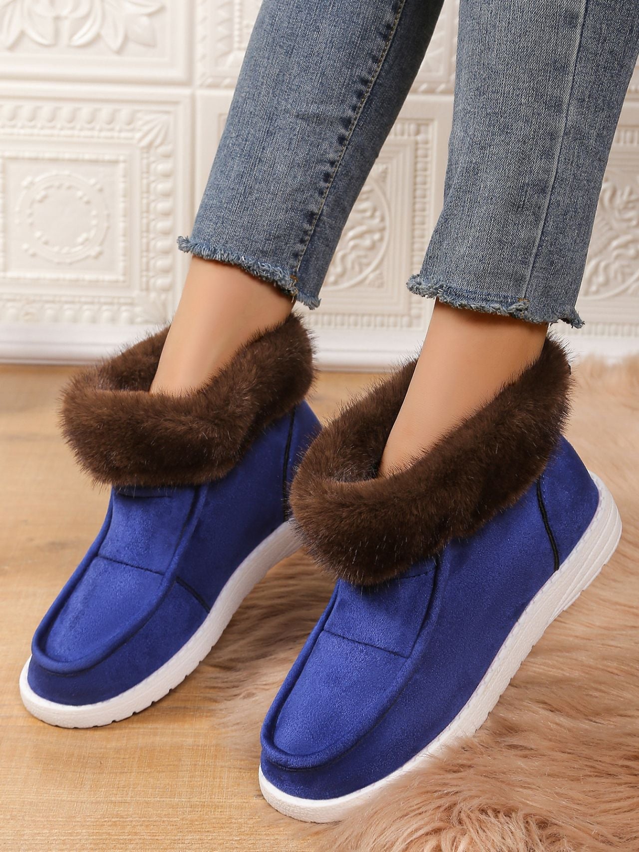 Faux Fur Suede Round Toe Sneakers - Bitsy Gypsy Boutique