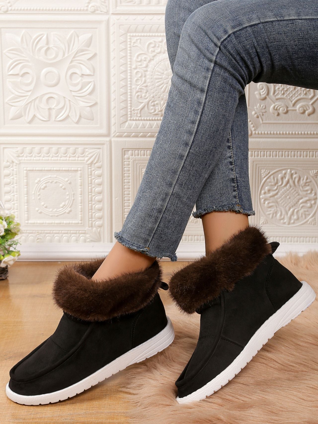 Faux Fur Suede Round Toe Sneakers - Bitsy Gypsy Boutique