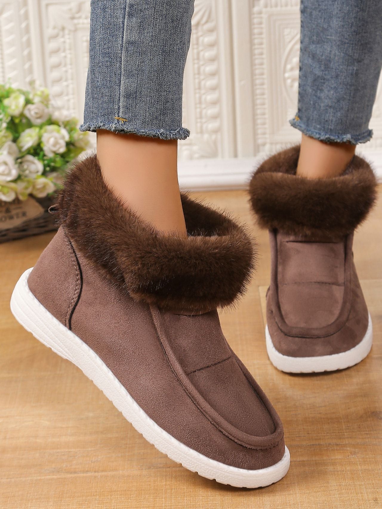 Faux Fur Suede Round Toe Sneakers - Bitsy Gypsy Boutique