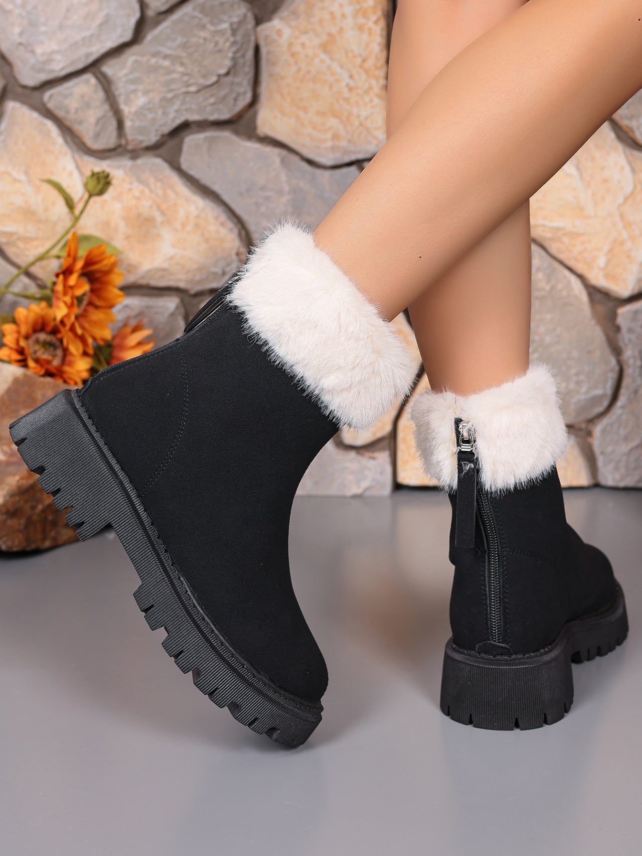 Faux Fur Trim Suede Platform Boots - Bitsy Gypsy Boutique