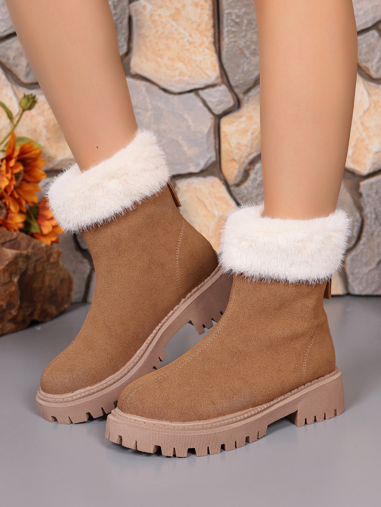 Faux Fur Trim Suede Platform Boots - Bitsy Gypsy Boutique