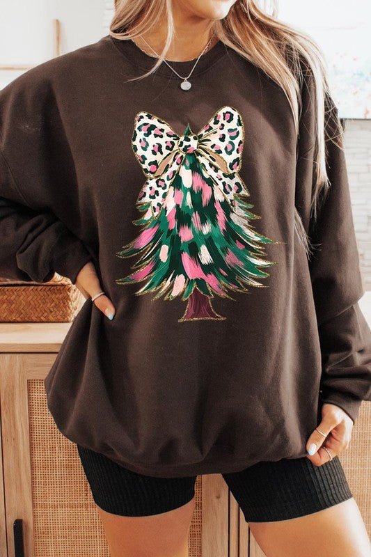 Faux Glitter Colorful Christmas Tree Sweatshirts - Bitsy Gypsy Boutique