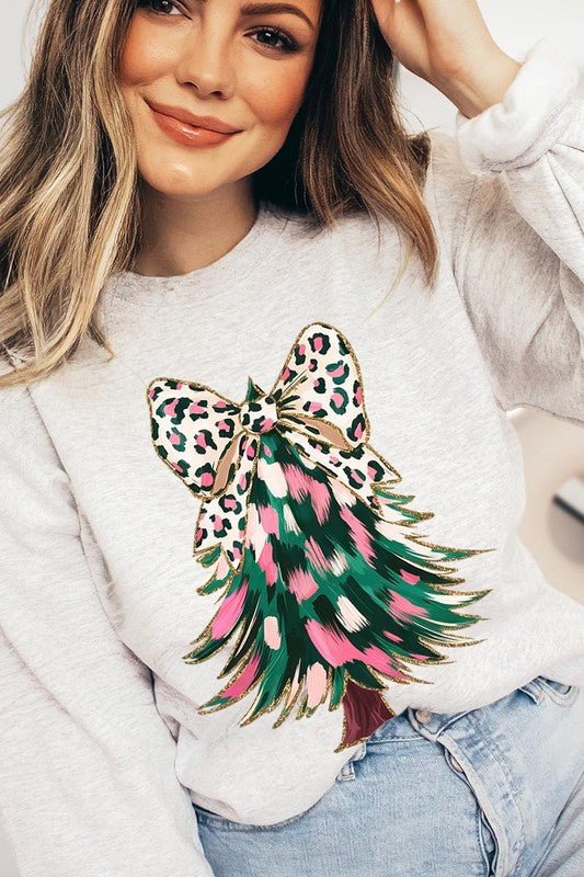 Faux Glitter Colorful Christmas Tree Sweatshirts - Bitsy Gypsy Boutique