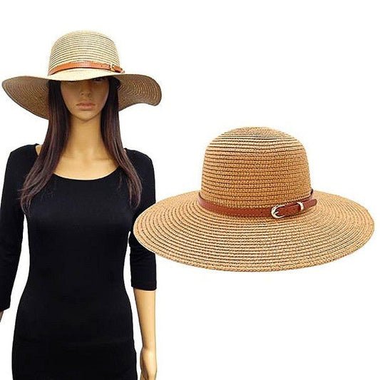 Faux Leather Belt Woven Straw Fedora Hat - Bitsy Gypsy Boutique