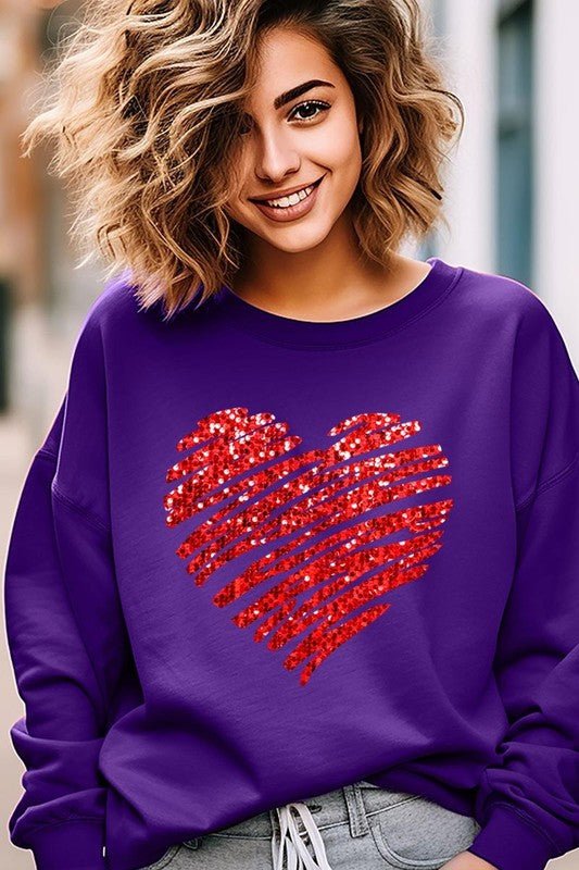 Faux Sequins Scribble Heart Graphic Sweatshirt - Bitsy Gypsy Boutique