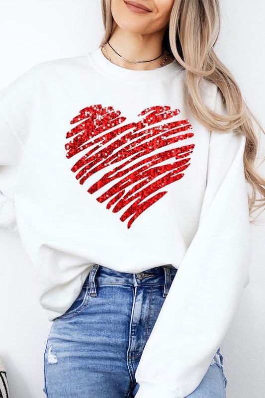 Faux Sequins Scribble Heart Graphic Sweatshirt - Bitsy Gypsy Boutique