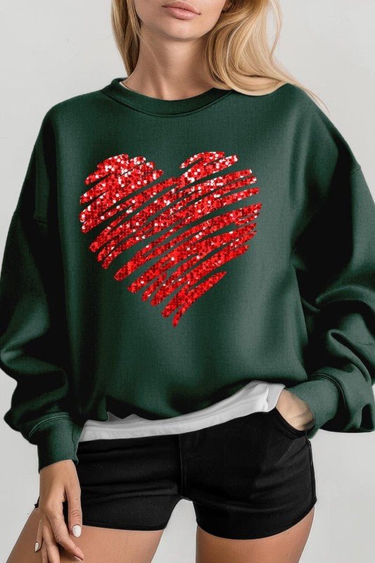 Faux Sequins Scribble Heart Graphic Sweatshirt - Bitsy Gypsy Boutique