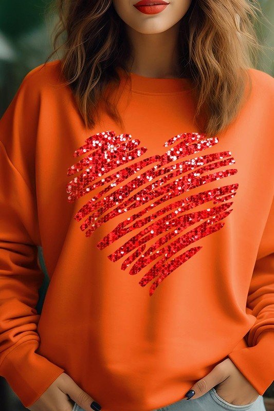 Faux Sequins Scribble Heart Graphic Sweatshirt - Bitsy Gypsy Boutique