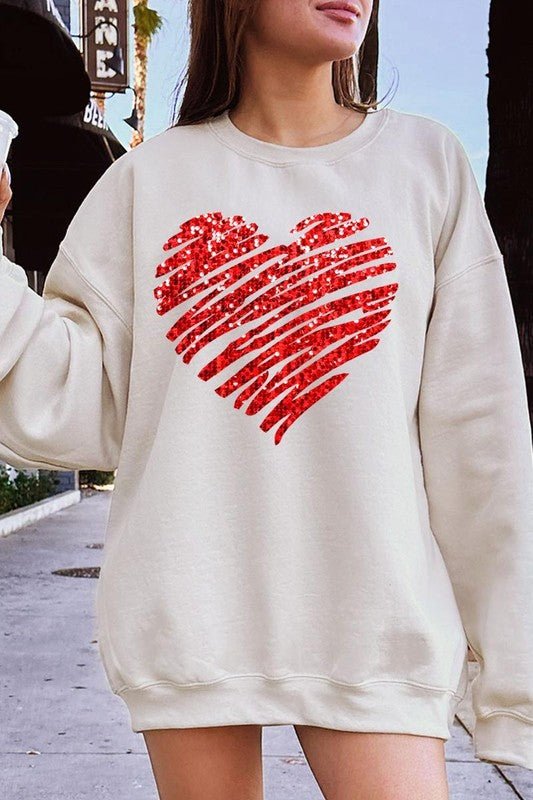 Faux Sequins Scribble Heart Graphic Sweatshirt - Bitsy Gypsy Boutique