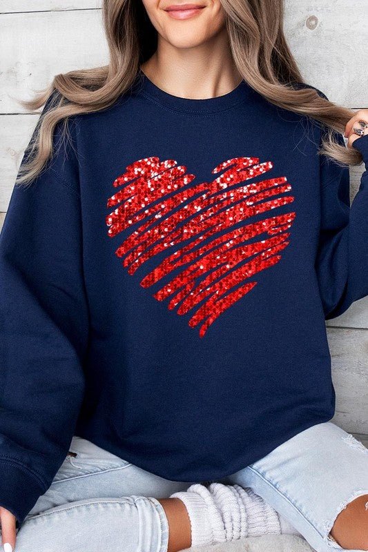 Faux Sequins Scribble Heart Graphic Sweatshirt - Bitsy Gypsy Boutique