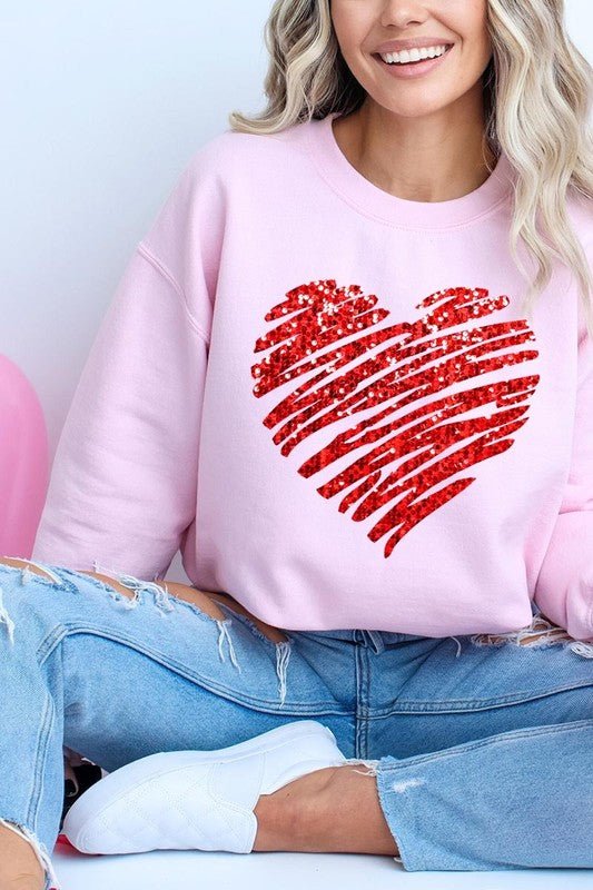 Faux Sequins Scribble Heart Graphic Sweatshirt - Bitsy Gypsy Boutique