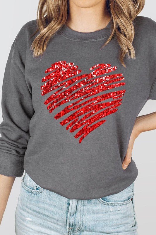 Faux Sequins Scribble Heart Graphic Sweatshirt - Bitsy Gypsy Boutique