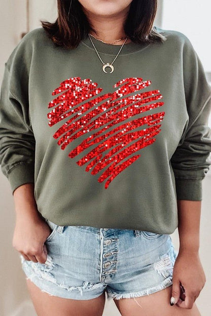 Faux Sequins Scribble Heart Graphic Sweatshirt - Bitsy Gypsy Boutique