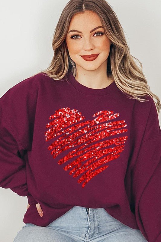 Faux Sequins Scribble Heart Graphic Sweatshirt - Bitsy Gypsy Boutique