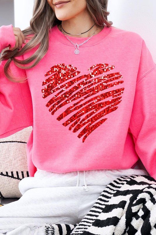 Faux Sequins Scribble Heart Graphic Sweatshirt - Bitsy Gypsy Boutique