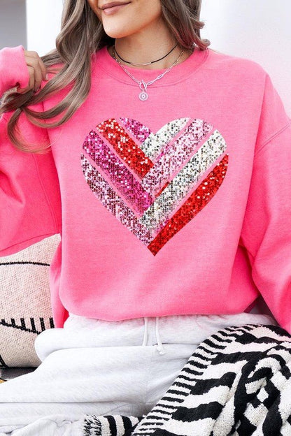 Faux Sequins Striped Heart Graphic Sweatshirt - Bitsy Gypsy Boutique