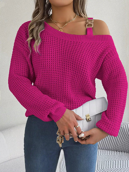 Asymmetrical Neck Long Sleeve Sweater by Trendsi