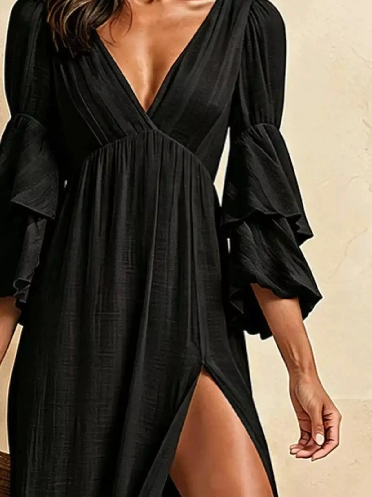 High Slit Ruffle Sleeve Maxi Dress by Trendsi