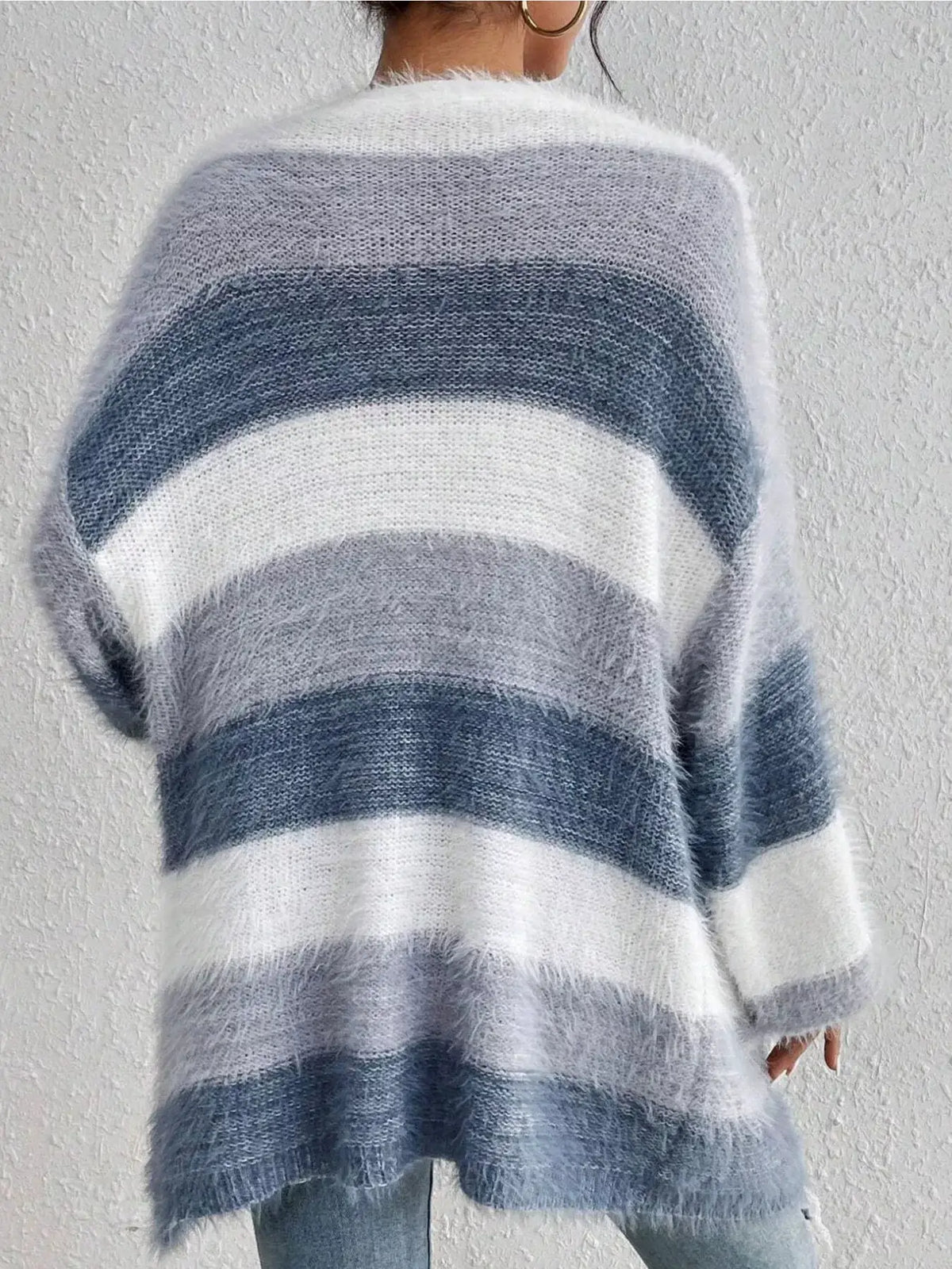 Striped Open Front Oversized Cardigan by Trendsi