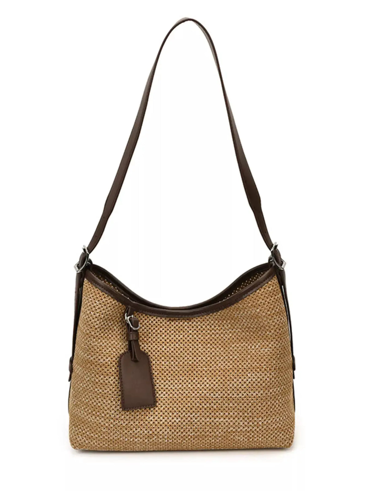 Leather Trim Woven Shoulder Bag by Trendsi
