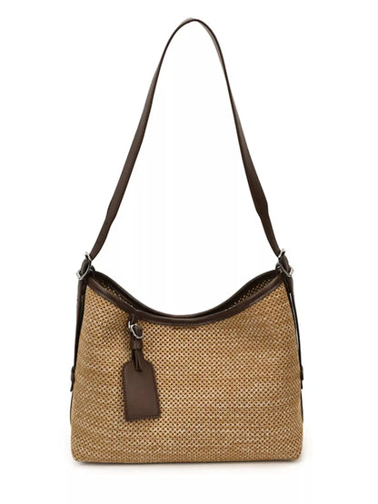 Leather Trim Woven Shoulder Bag by Trendsi
