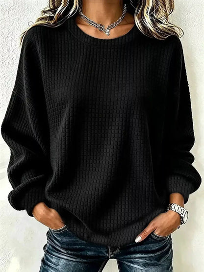 Full Size Textured Crew Neck Long Sleeve Sweatshirt Plus Size by Trendsi