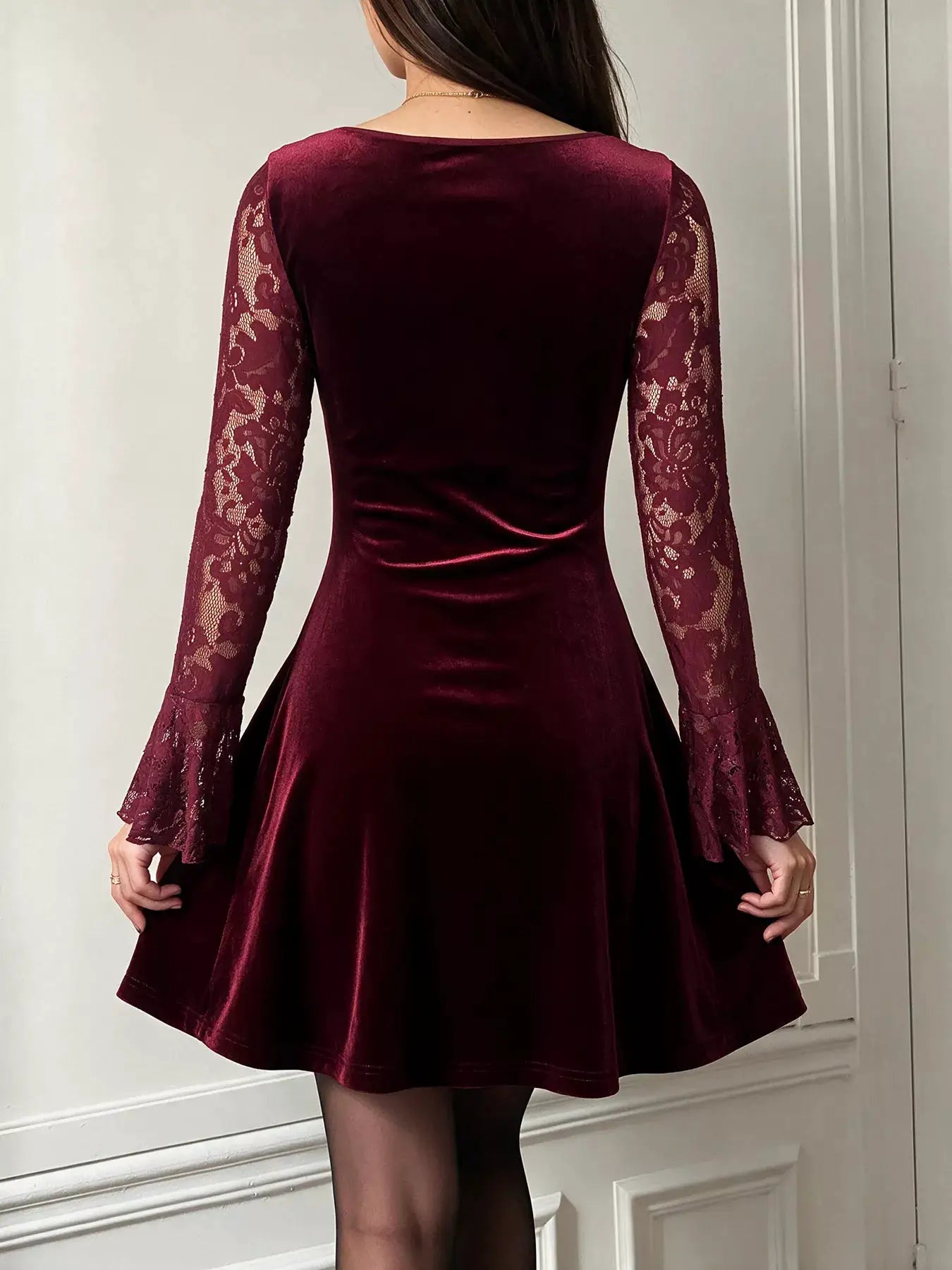 Lace Flare Sleeve Mini Dress by Trendsi